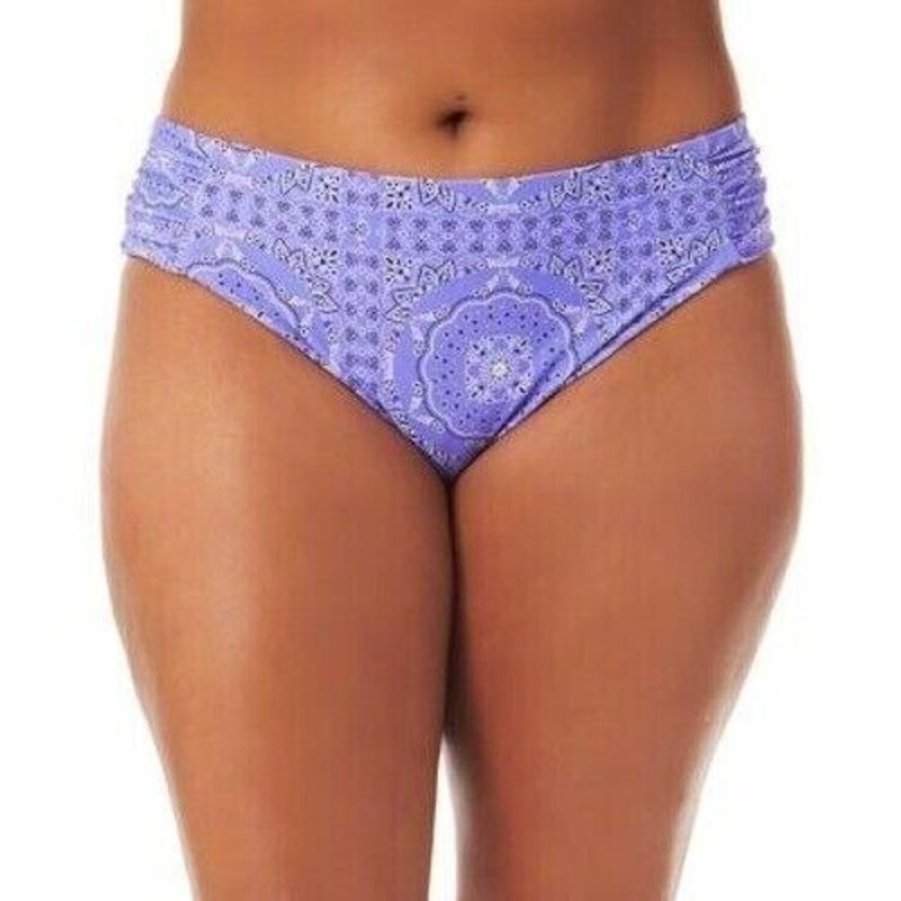 California Waves Plus Purple Mid High Rise Ruched Swimsuit Bottoms Sz 3X (22/24) - Picture 2 of 6